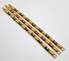 3 Joan Rivers Gold tone w Enamel Red Blue & Green Link Bracelet Matching Set - $49.00