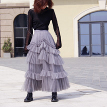 Gray Tiered Tulle Skirt Outfit Women Custom Plus Size Full Holiday Tulle Skirts image 5
