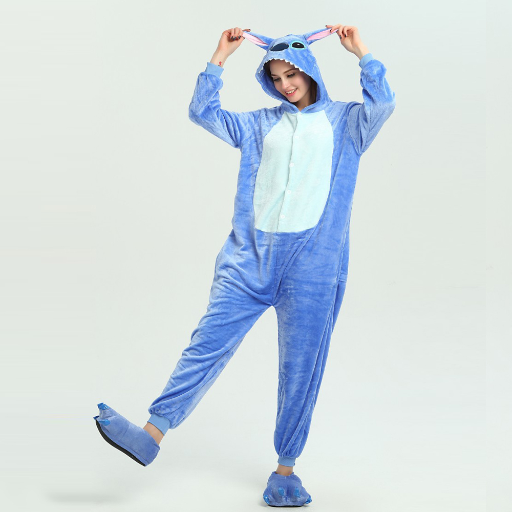 Adult Kigurumi Animal Onesies Jumpsuit Costume Pajamas Sleepwear Blue Stitch