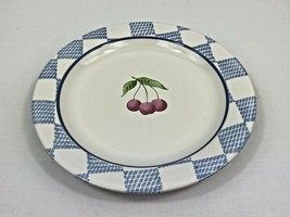 Pfaltzgraff Hopscotch Fruit 8&quot; Plate Cherry - Blue Check Stoneware - £7.90 GBP