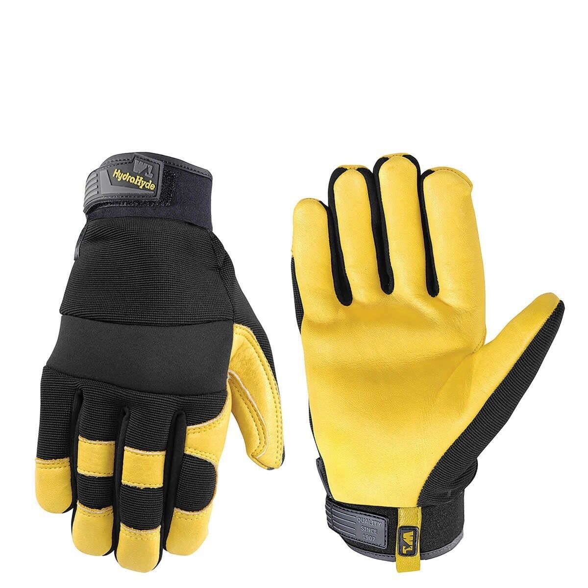Primary image for Men's Wells Lamont HydraHyde Leather Work Gloves, Multiple Sizes, Black/Yellow