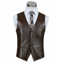 Coat Brown Sexy  Real Soft Lambskin Slim Men Leather Vest Coat Fit Party - £85.95 GBP