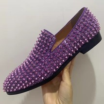 Purple Spiked Shoes Man Pointed Toe Sequied Rivet Flat Shoes For Man Fas... - £119.69 GBP