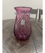 Vintage Pilgrim Glass Small Vase Optic Swirl Cranberry Ruffled Top Stick... - $29.69
