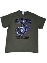 Marines Eagle Graphic T-Shirt Men Large Pullover Army Green USA American - $13.68
