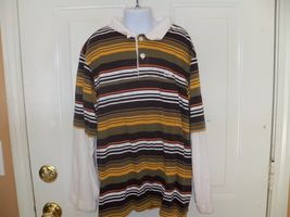 NIKE LAYERED POLO MULTI COLORED STRIPED SHIRT LONG SLEEVE SIZE L (14/16)... - $17.10