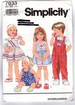 Simplicity 7833 Toddlers Child&#39;s Dress Jumpsuit Bloomers Pattern 2,3,4 UNCUT FF - £6.74 GBP