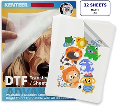 Kenteer 32 Sheets Dtf Transfer Film, A3 Double-Sided Matte Clear Pretreat - £33.79 GBP