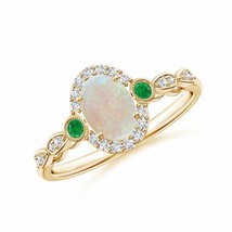 ANGARA Vintage Oval Opal and Diamond Halo Ring with Bezel Emerald - £646.75 GBP