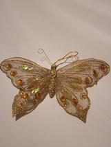 NWOT Clip On Gold Butterfly Ornament-Faux Jewels &amp; Glitter on Feathers-5... - £15.34 GBP