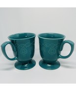 Pioneer Woman Pedestal Mugs Teal Cowgirl Lace Set of 2 Foot Coffee Tea F... - $24.01 CAD