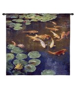 45x44 INCLINATIONS KOI Fish Pond Asian Tapestry Wall Hanging - £124.04 GBP