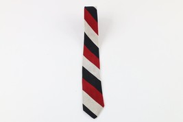 Vintage 40s 50s Rockabilly Silk Striped Color Block 4 Fold Skinny Neck Tie USA - £19.43 GBP