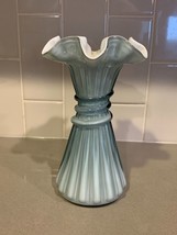 Gorgeous Vintage Fenton Art Glass Wheat Vase with Gray Blue Overlay Ruffles - £68.42 GBP