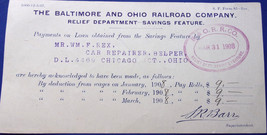 Baltimore &amp; Ohio Railroad Company Relief Department Savings Feature Paym... - £8.64 GBP