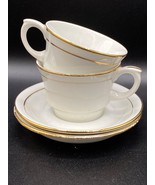 Arabia 2x Demi-tasse cups &amp; saucers white porcelain, gold, VTG 1949-64 F... - £21.55 GBP