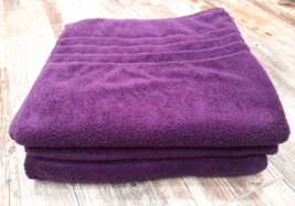 Vintage MARTEX Plush Bath Towels 32 x 60” Set of 3 Deep PURPLE Large Beach - £25.78 GBP