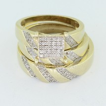 14K Yellow Gold Over Men&#39;s Women&#39;s Diamond Trio Set Wedding Engagement Ring 3.Ct - £108.68 GBP