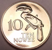 Rare Proof Zambia 1968 10 Ngwee~Crowned Hornbill~Extreme Low Mintage 4,000~Fr/Sh - £19.64 GBP