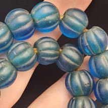 BEAUTIFUL OLD AFRICAN Blue GLASS ANTIQUE BEADS 13-14MM - $63.05
