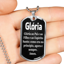 Catholic Glória Portuguese Dog Tag Stainless Steel or 18k Gold W 24&quot; - £37.81 GBP+