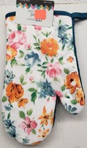 Fabric Printed Kitchen 12&quot; Oven Mitt Colorful Flowers Blue Back Home - £12.57 GBP