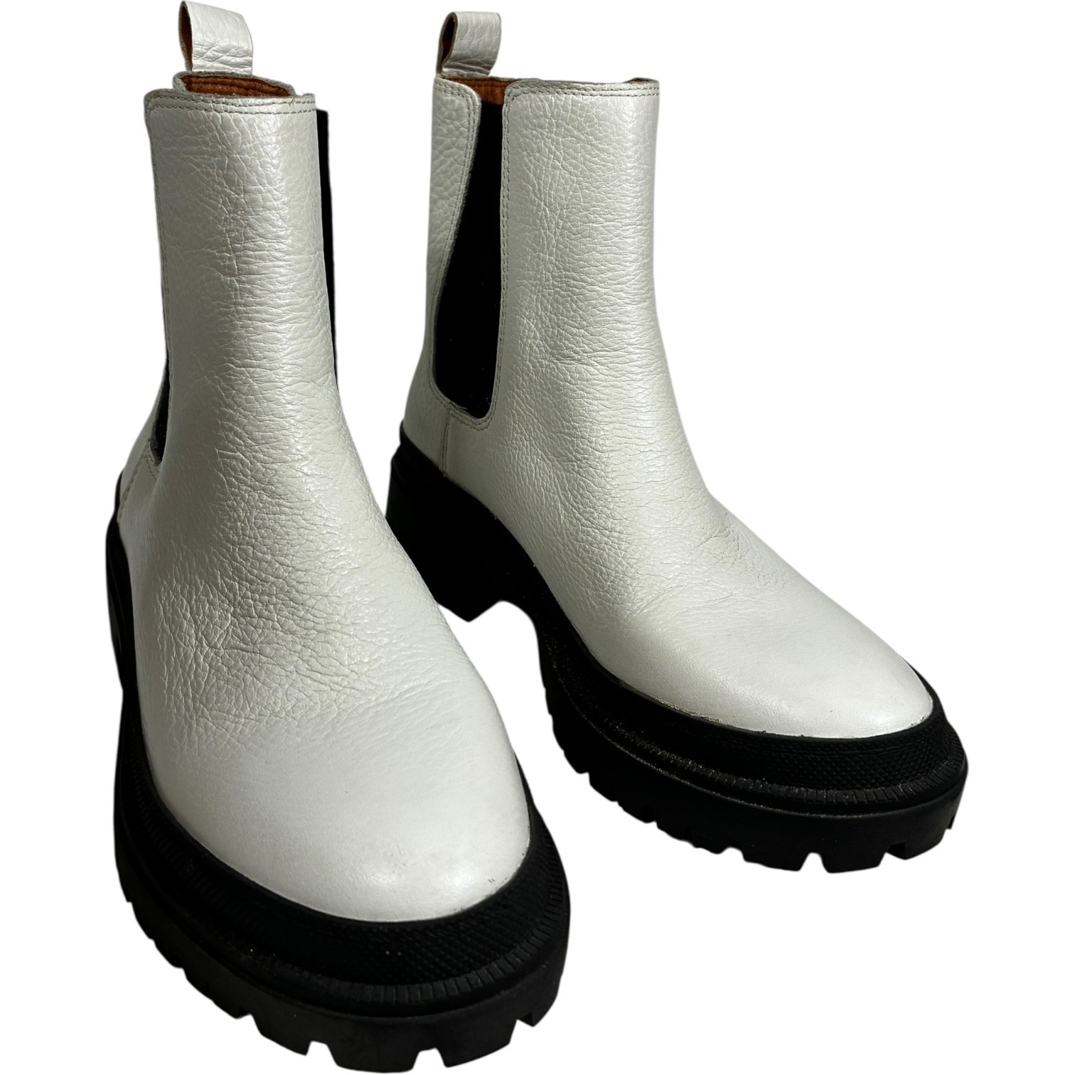 Lucky Brand womens 7M Ellerey White Leather Pull-on Lug Sole Chelsea Booties Item image 3