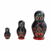 Ebros 3 Piece Set Black Sugar Skulls Nesting Dolls Matroyshka Babushka Figurines - £32.86 GBP