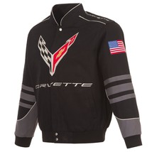 Corvette Racing Jacket Collage Embroidered Cotton Men JH Design Black New - £120.26 GBP