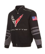 Corvette Racing Jacket Collage Embroidered Cotton Men JH Design Black New - £117.53 GBP