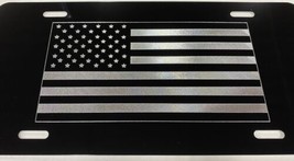 US USA American Flag Car Tag Diamond Etched Gloss Black Aluminum License Plate - £16.14 GBP