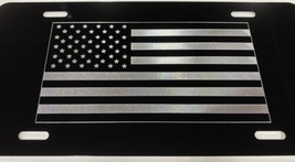 US USA American Flag Car Tag Diamond Etched Gloss Black Aluminum License... - £15.64 GBP