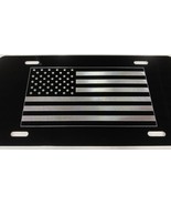 US USA American Flag Car Tag Diamond Etched Gloss Black Aluminum License... - £15.64 GBP