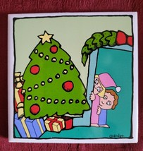 Christmas tree Ursula Dodge Christmas Holiday 4.25&quot; Coaster Tile Hanger ... - £7.42 GBP