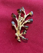Vtg Brooch Tree branch with Brown Amber-like Leaves Gold Tone J99 - €10,53 EUR