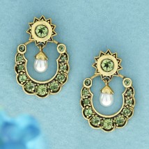 Natural Peridot and Pearl Vintage Style Drop Earrings in 9K Yellow Gold - £519.48 GBP