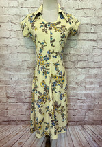 Vintage 60/70s Yellow Floral Big Collar Shift Dress Short Sleeve Union Made - $49.00