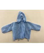 Hand Knitted Baby Boys Open Hooded Cardigan Sweater Long Sleeve Blue - $10.86 CAD