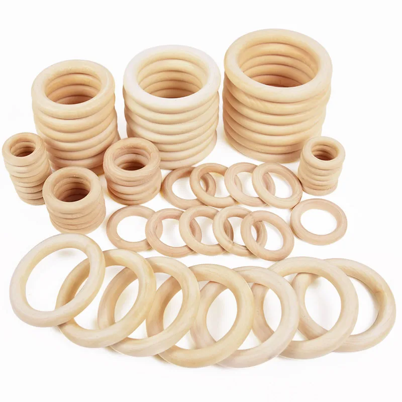 Sporting Unfinished Wooden Rings Multiple Sizes Solid Color Natural Wood Circle  - £23.84 GBP