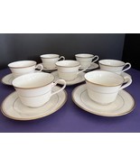 Vintage Noritake Ivory China “Linton” #7552 (7) Cup &amp; Saucer Sets Gold Trim - £22.35 GBP