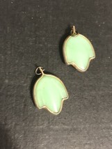 2 Green Glass Tulip Dangle Jadeite Crown Trifari Color Replacement Repair Pieces - £37.08 GBP