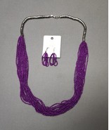 Purple &amp; Silver Multi-Strand Seed Bead 30&quot; Beaded Necklace &amp; Matching Ea... - £18.77 GBP