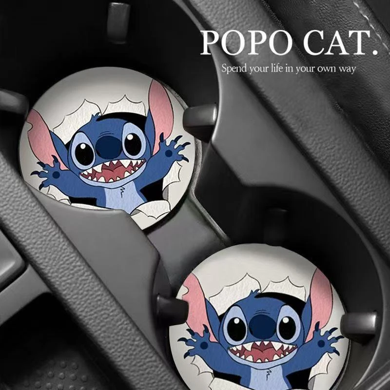 2PCS Disney Stitch Car Cup Mat Cute Cartoon Vehicle Interior Decor Soft ... - €3,34 EUR