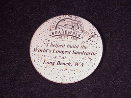 1990 Long Beach Helped Build the World's Longest Sandcastle Pinback Button, WA - $7.95