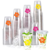 150 Pack Hawaii Laua Cups 12 Oz Clear Plastic Tropical Cups Hawaii Hibiscus Disp - £51.40 GBP