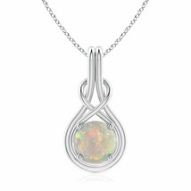 ANGARA Round Opal Solitaire Infinity Knot Pendant in 14K Solid Gold | 18&quot; Chain - £711.37 GBP