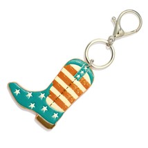 Vegan Leather Red White Blue Patriotic USA Cowboy Boot Key Ring Bag Charm - $14.85