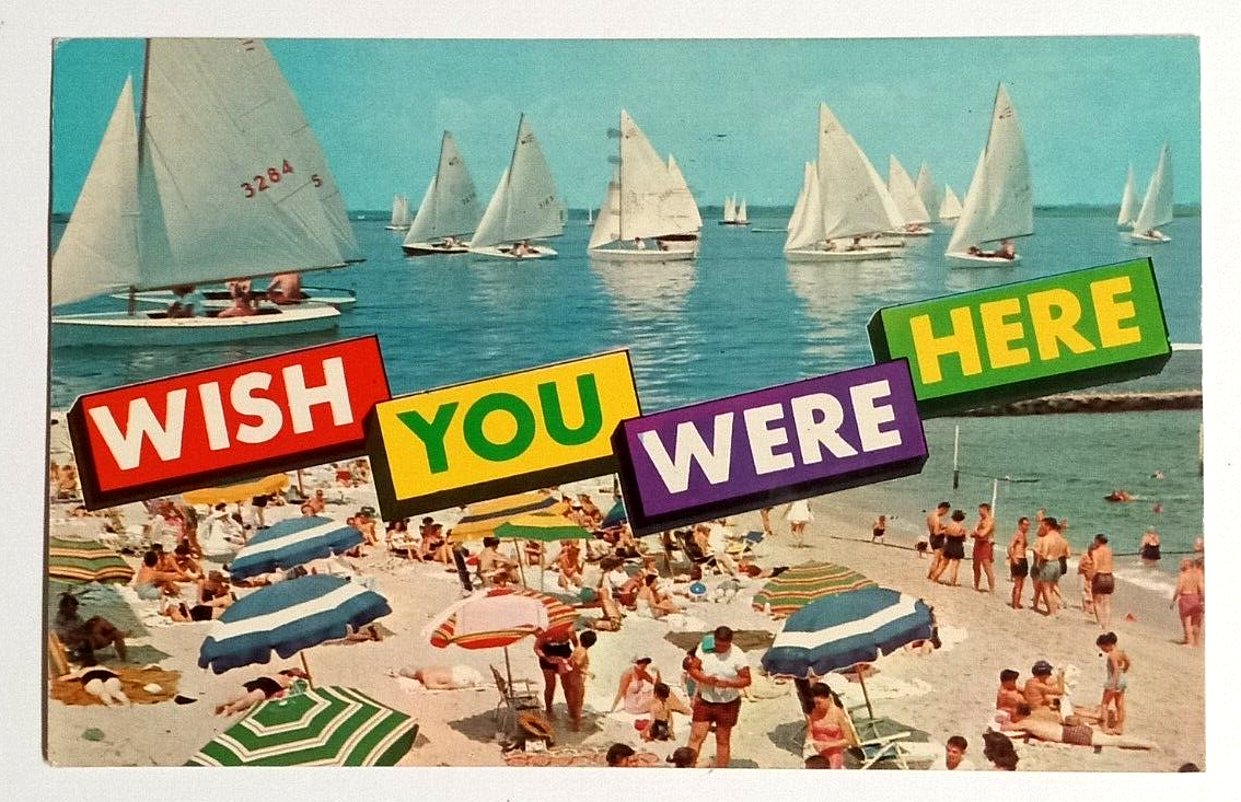 Wish You Were Here Sailboats Beach New Jersey NJ Tichnor Bros Postcard c1960s - $4.99