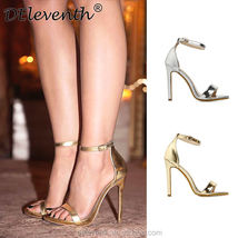 Wedding Shoes Silver Gold Women Elegant High Heels Sandals Open Toe Stilettos  - £27.17 GBP
