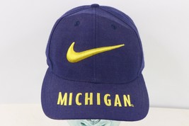 Vintage 90s Nike Big Swoosh Spell Out University of Michigan Snapback Hat Blue - £35.44 GBP